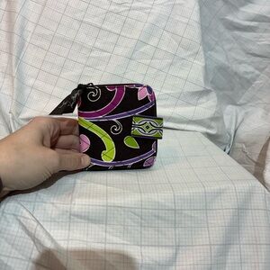 Vera Bradley Patterned Zip Wallet in Black, Purple & Lime